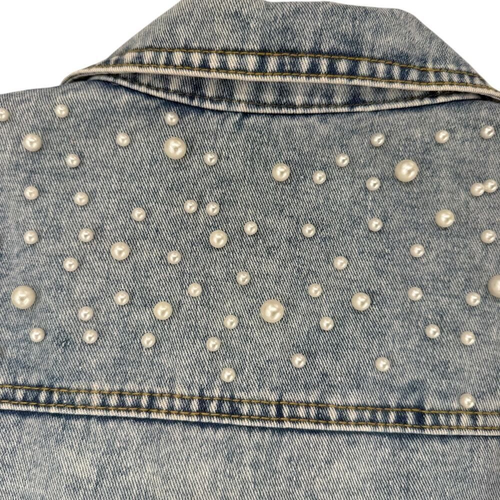 Heirloom Bridal Wifey Blue Jean Denim Jacket Pearl Beaded Seed Beading Small NEW - Picture 5 of 10